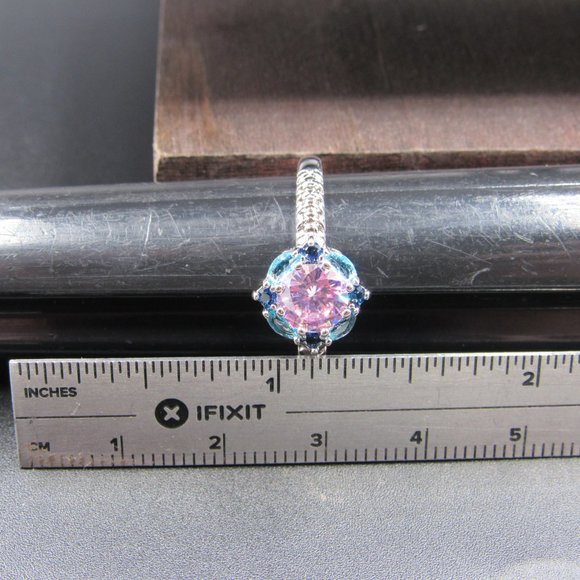 Size 9 Silver Tone Multiple Color Cubic Zirconia Band Ring Vintage - Picture 6 of 7